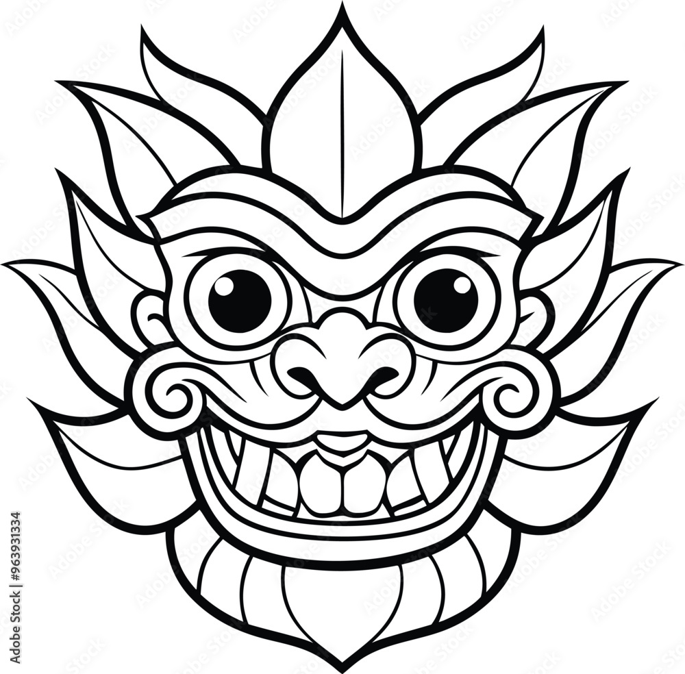 Barong mask line art vector illustration 