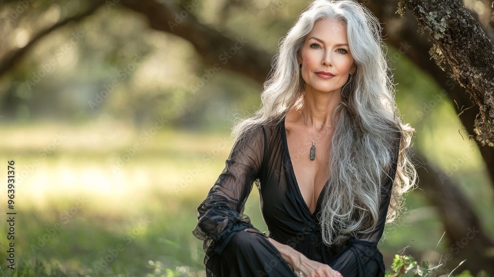 Beautiful Charming 55 year old tall woman supermodel outdoors outdoor park