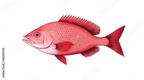 A vibrant red fish illustration showcasing detailed scales and fins, perfect for culinary or marine-themed designs.