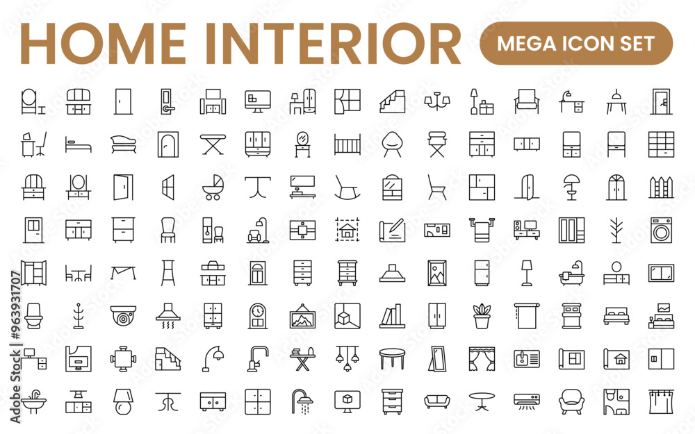 Elegant Interior and Home Decor Icons: A Stylish Set for Designing, Decorating, Renovating, and Enhancing Home Interiors with Visual Appeal Elegant Interior and Home Decor Icons: A Stylish Set for Designing, Decorating, Renovating, and Enhancing Home Interiors with Visual Appeal