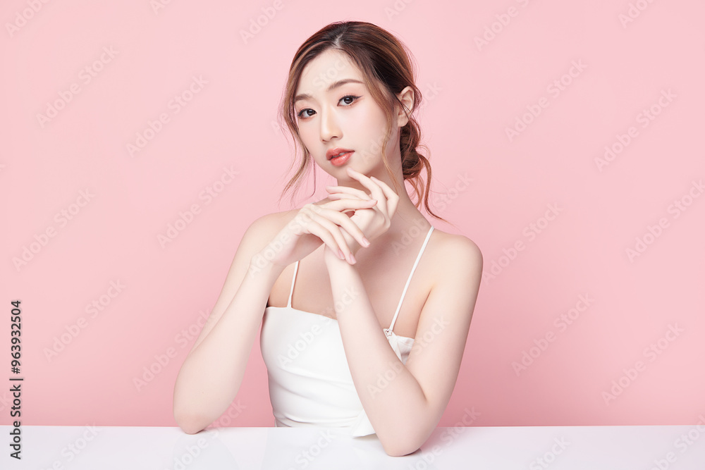 Beautiful young asian woman with clean fresh skin on pink background, Face care, Facial treatment, Cosmetology, beauty and spa, Asian women portrait. Beautiful young asian woman with clean fresh skin on pink background, Face care, Facial treatment, Cosmetology, beauty and spa, Asian women portrait.