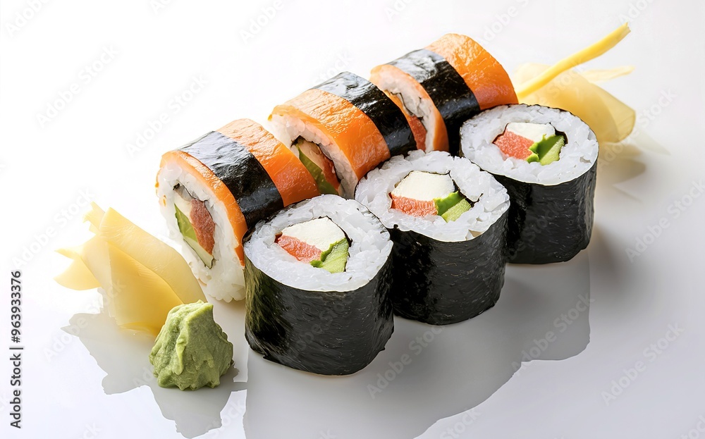 plate of freshly served sushi rolls plate of freshly served sushi rolls