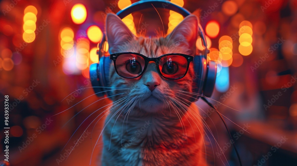 Feline Disco Groove: Cool Cat with Headphones and Shades Feline Disco Groove: Cool Cat with Headphones and Shades