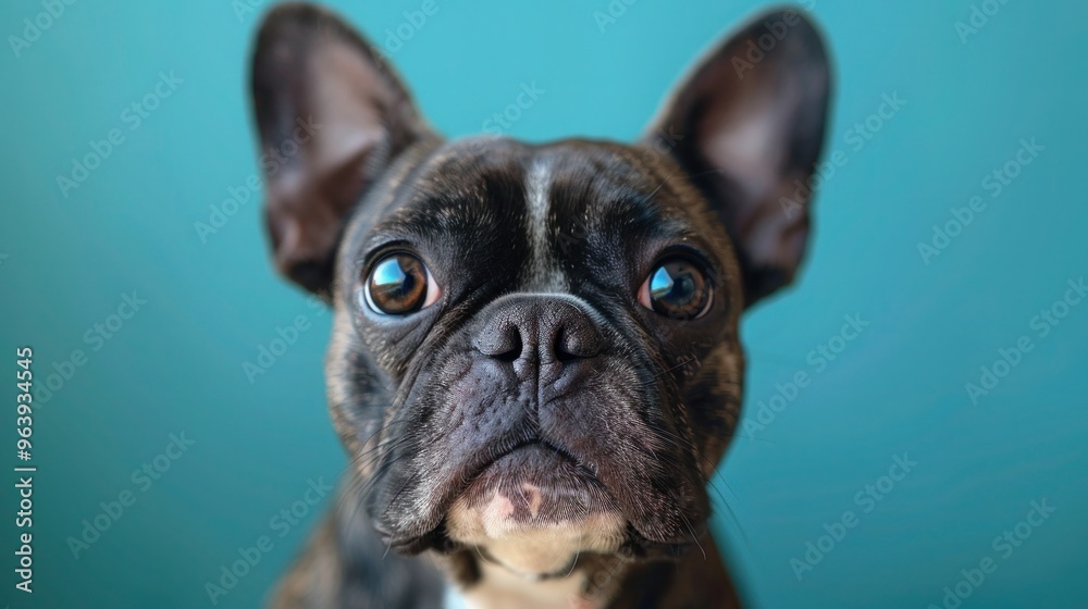 Fototapeta premium Cheerful Canine: A Cute and Funny Dog on Blue Background for Pet Lovers, Animal Life, Humor, and Raising Dogs with Space for Text - Close-Up Color Isolated Shot