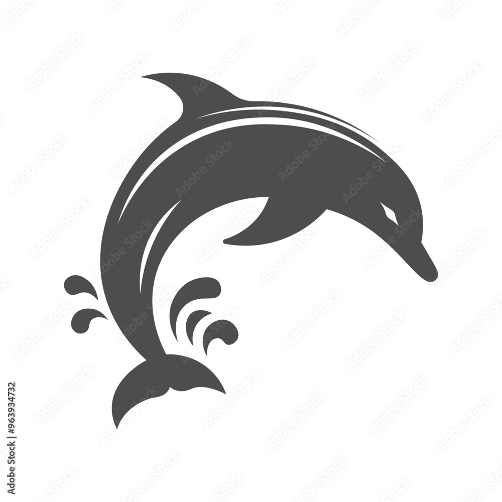 Black silhouette of playful dolphin in water. Vector art for logo, icon, design elements. Black silhouette of playful dolphin in water. Vector art for logo, icon, design elements.
