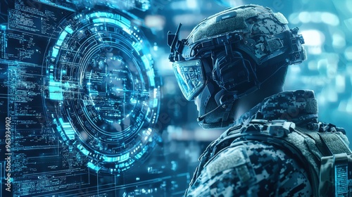 Futuristic Soldier with Digital Interface