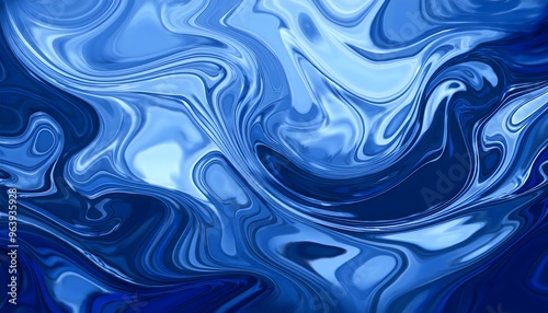 smoky blue background, wavy glass with liquid and reflection; texture and abstraction