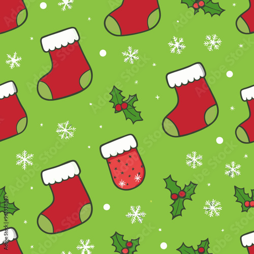 Festive Christmas stocking pattern for holiday wrapping paper and decorations

