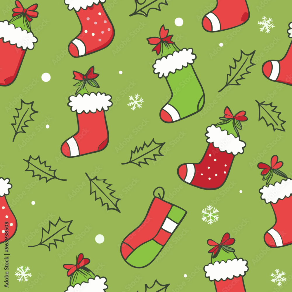 Fototapeta premium Festive Christmas stocking pattern for holiday wrapping paper and decorations