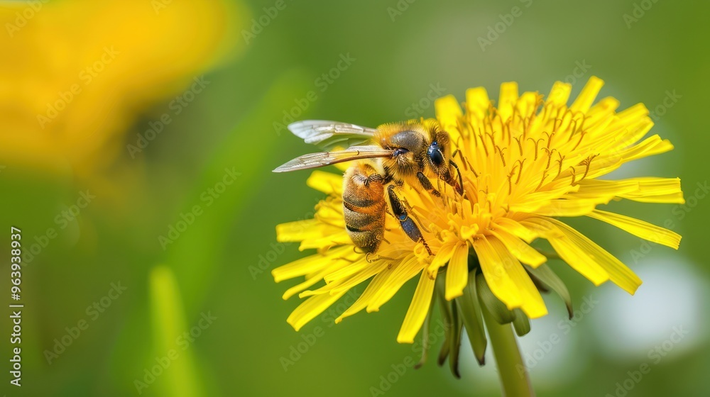 Honeybee Gathering Pollen on a Dandelion Honeybee Gathering Pollen on a Dandelion