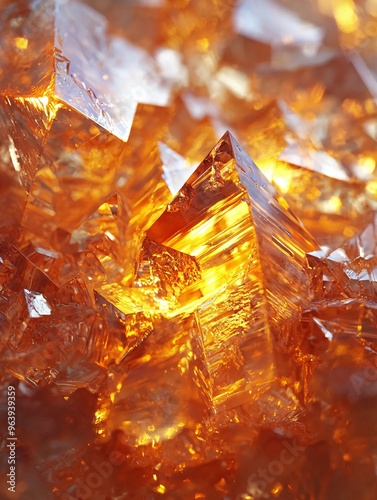 A detailed close-up showcases the delicate structures and patterns of crystalline formations on a lab surface, illuminated with brilliant light. photo