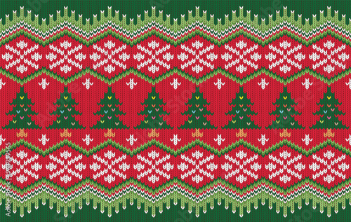 Knitted pattern seamless fabric Christmas and snow. traditional knitted pattern vector winter style. Designed for background ,wallpaper ,carpet ,clothing ,knitted pattern ,fabric ,embroidery ,textile