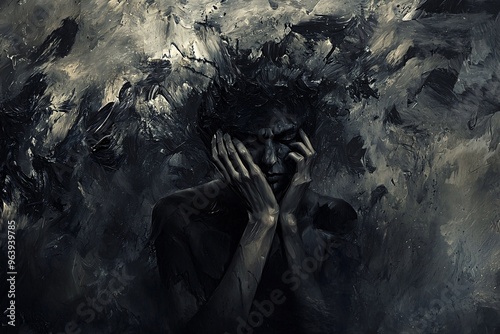 An intense artwork characterized by bold contrasts and dynamic brushwork, reflecting turmoil and disenchantment. photo