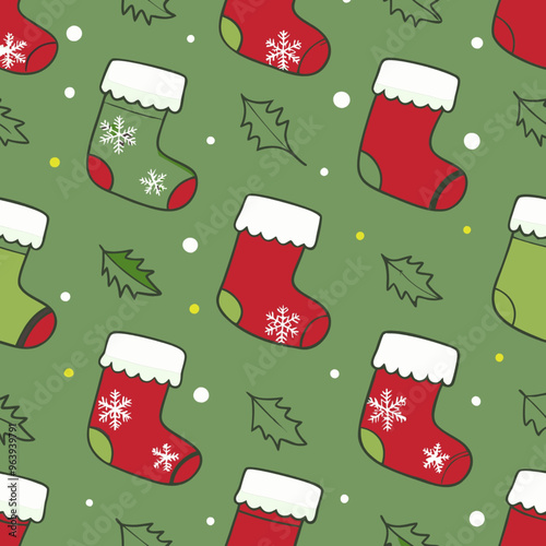 Festive Christmas stocking pattern for holiday wrapping paper and decorations

