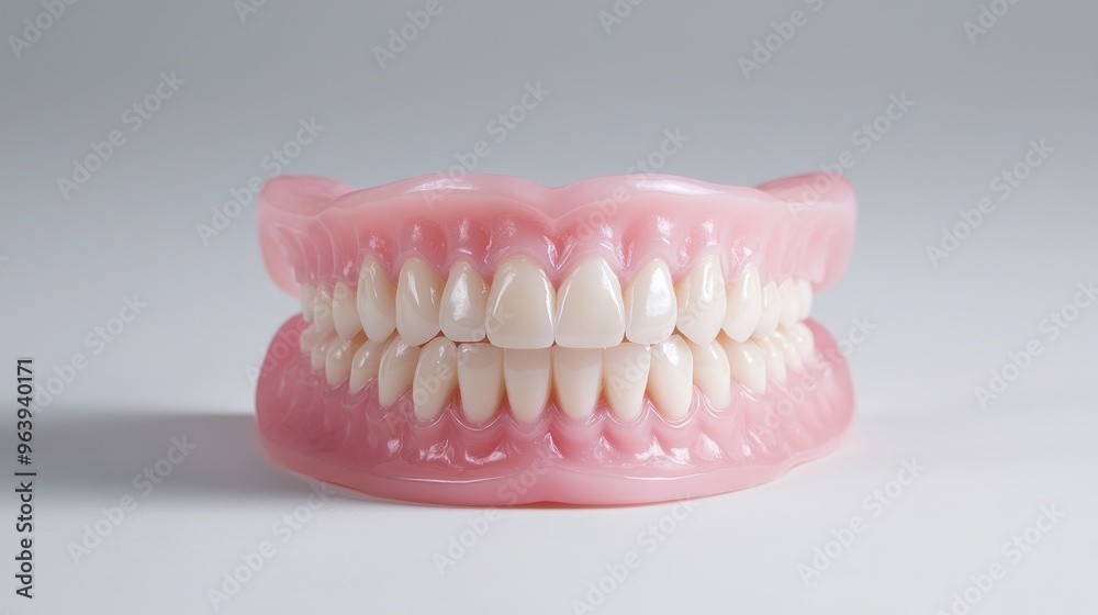 Full Denture with White Teeth on White Background Full Denture with White Teeth on White Background