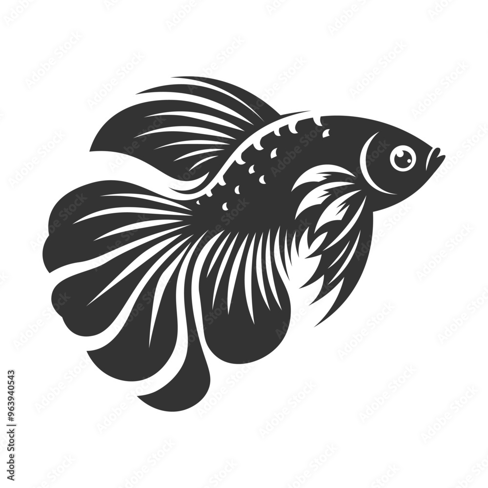 Artwork of beta fish. Silhouette of beta fighter fish on isolated background. Artwork of beta fish. Silhouette of beta fighter fish on isolated background.
