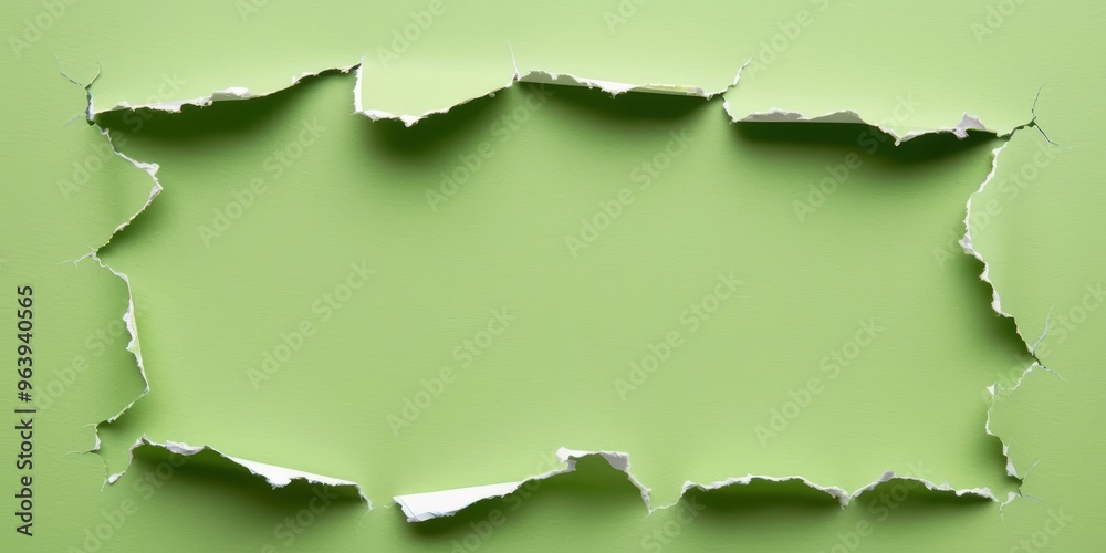 Fototapeta premium A torn paper texture revealing a green background, creating a unique framing effect for creative design projects.