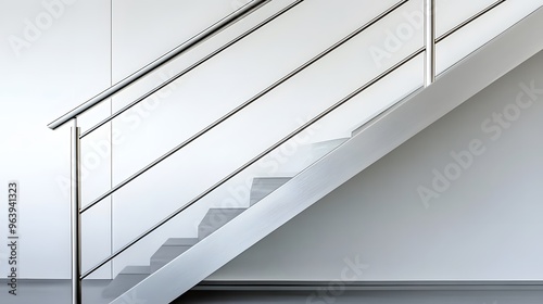 A close-up of a modern, sleek handrail with clean lines in a minimalist space