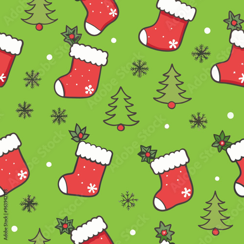 Festive Christmas stocking pattern for holiday wrapping paper and decorations

