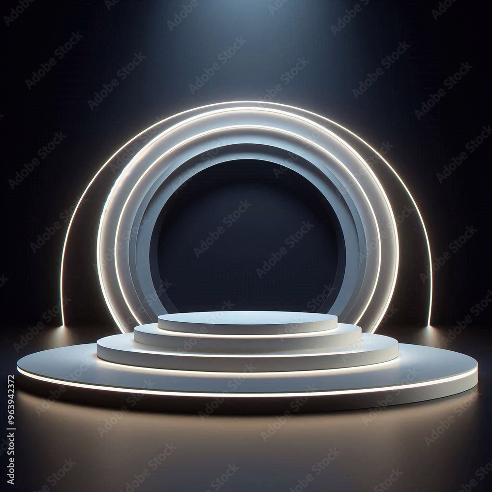 Obraz premium Empty podium stage on dark background.