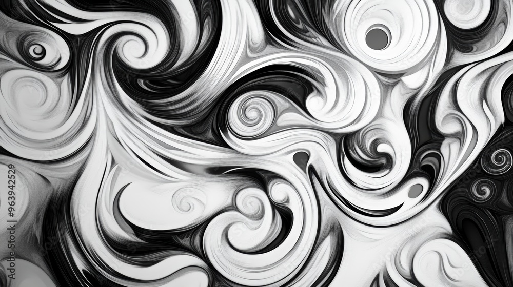 Black and white abstract swirl pattern, dynamic Black and white abstract swirl pattern, dynamic