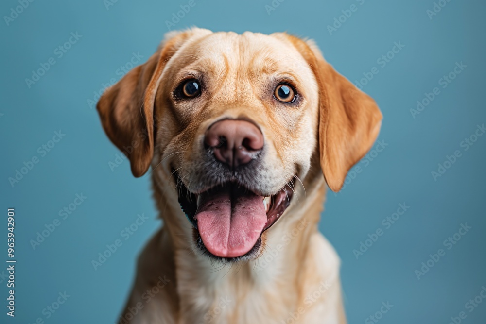 A rescued golden retriever poses with a happy expression in a professional studio setting. A rescued golden retriever poses with a happy expression in a professional studio setting.