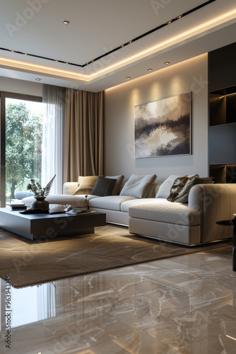 A stylish and modern living room with luxurious touches