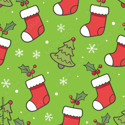 Festive Christmas stocking pattern for holiday wrapping paper and decorations

