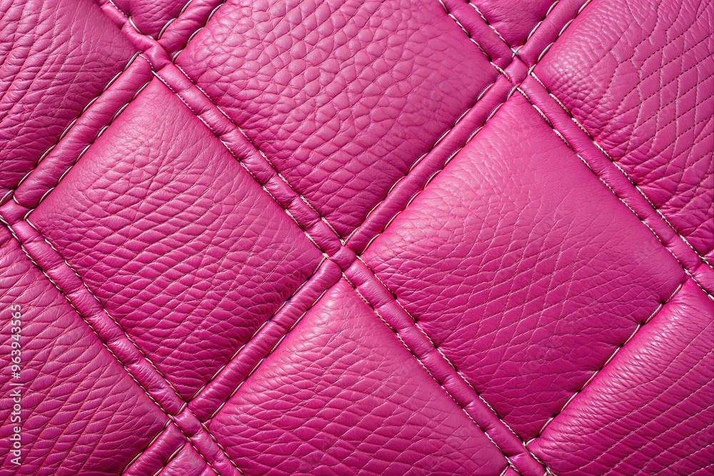 Close-up of pink quilted leather texture with intricate stitching patterns Close-up of pink quilted leather texture with intricate stitching patterns