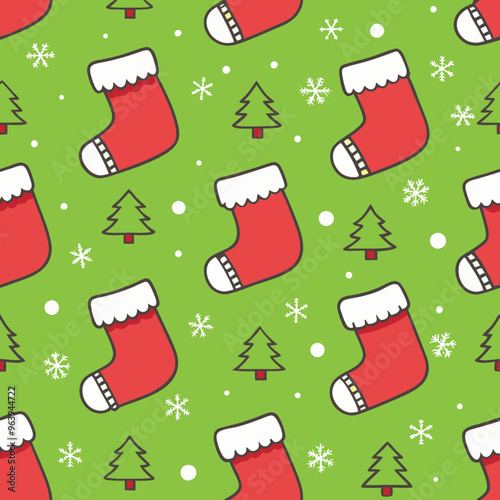 Festive Christmas stocking pattern for holiday wrapping paper and decorations

