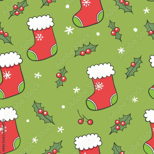 Festive Christmas stocking pattern for holiday wrapping paper and decorations

