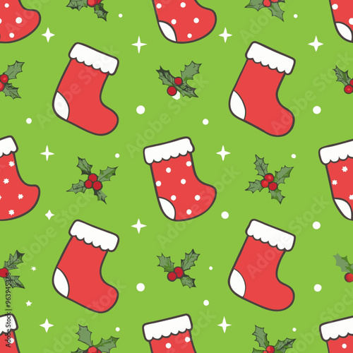 Festive Christmas stocking pattern for holiday wrapping paper and decorations

