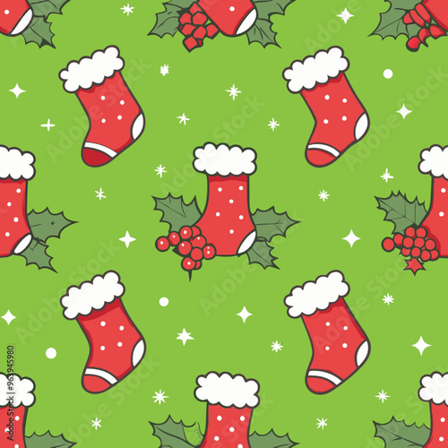 Festive Christmas stocking pattern for holiday wrapping paper and decorations

