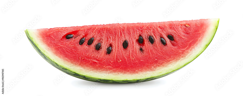 Close-up of fresh, juicy watermelon slices isolated on a white background Close-up of fresh, juicy watermelon slices isolated on a white background