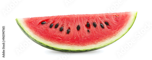 Close-up of fresh, juicy watermelon slices isolated on a white background photo