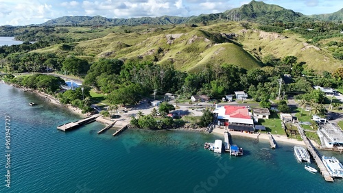 Obraz na płótnie Aerial view of Merizo Pier and hill in Guam