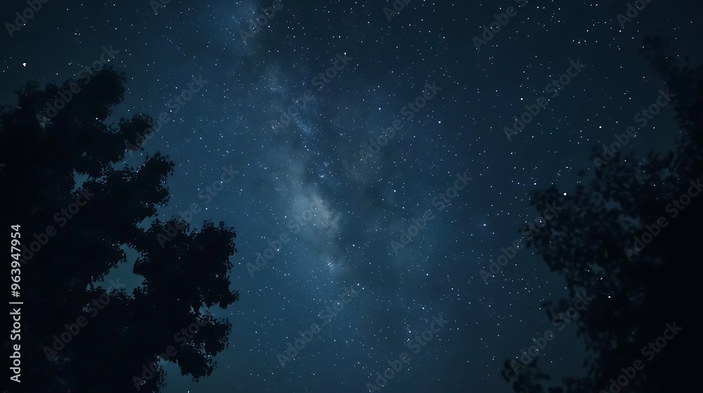 Silhouettes of Trees Against a Starry Night Sky Silhouettes of Trees Against a Starry Night Sky