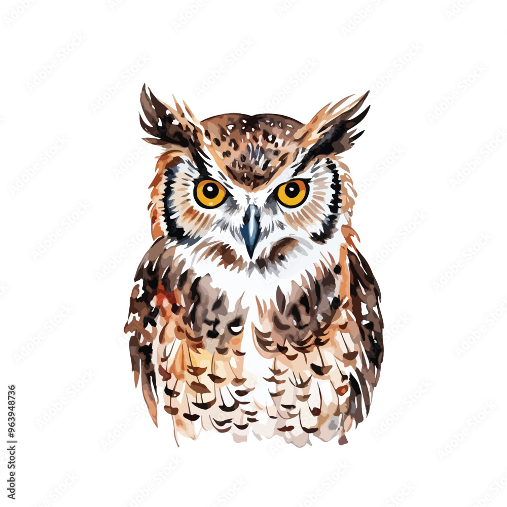 Obraz premium Watercolor cute owl graphic illustration