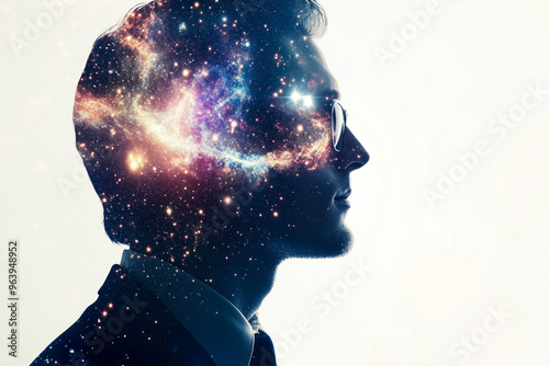 Profile of a head containing a universe