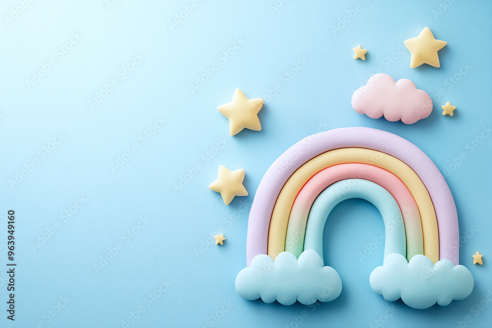 Obraz premium 可愛い虹のクレイアートと青の背景