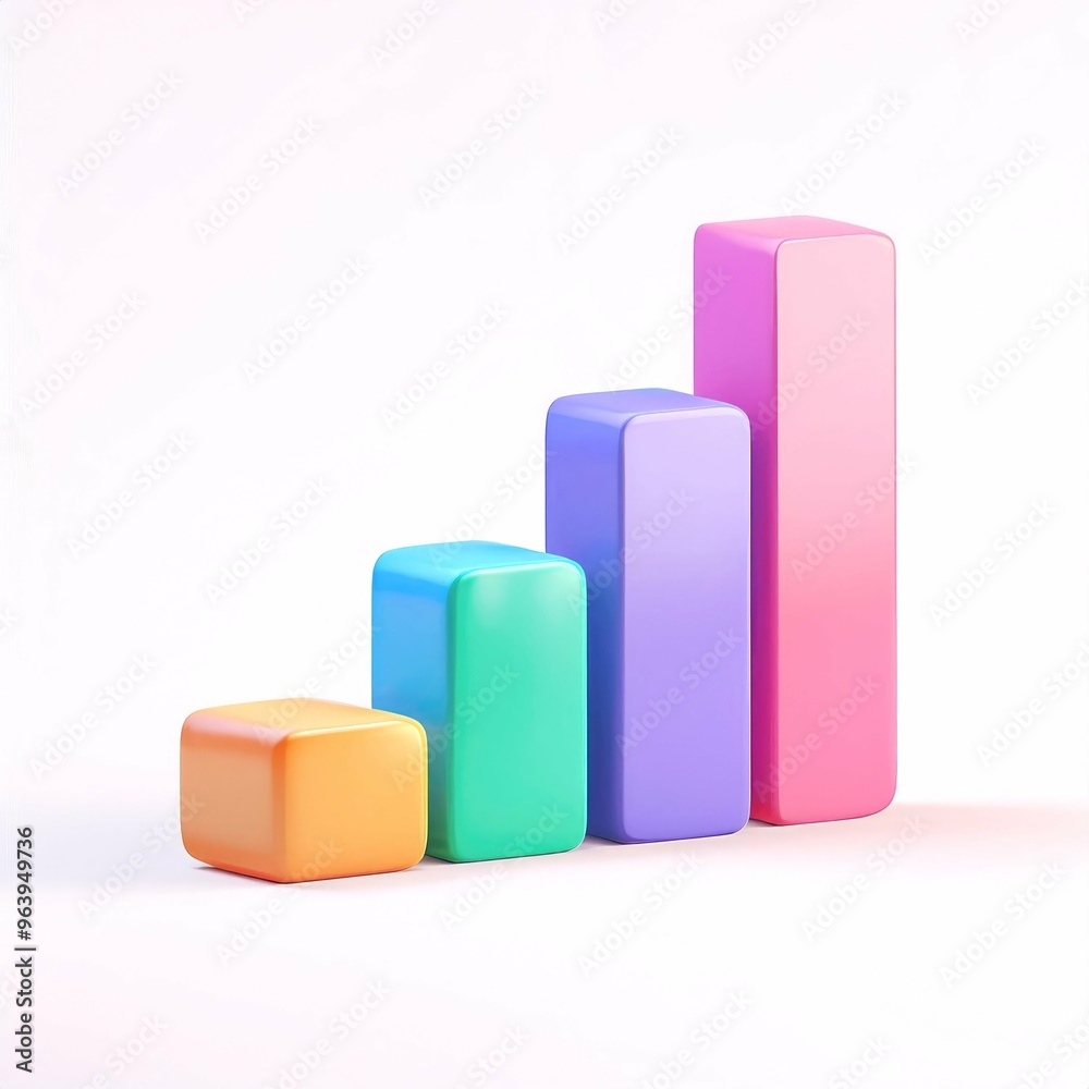 Cute Colorful 3D Bar Graph on White Background Cute Colorful 3D Bar Graph on White Background
