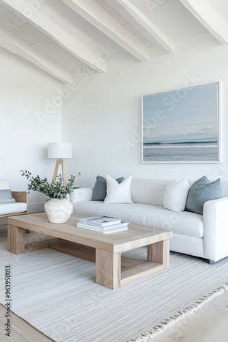 Wallpaper Mural Mediterranean living room interiors in a luxury villa with coastal decor and minimal furniture. Coastal interior design composition with natural lighting. Torontodigital.ca