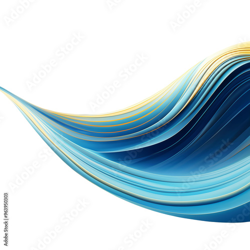 3D Abstract Blue Wave extending in fan like spread from one corner of the frame to the other with shades of deep navy blue to sky blue create sense of fluidity and rhythm. Generative AI Technology