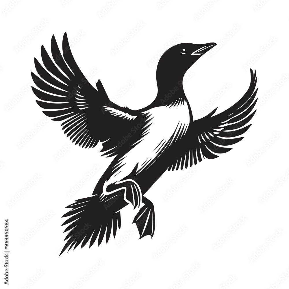 Fototapeta premium Dovekie Bird Clipart - Little Auk Bird Vector Illustration in black and white 