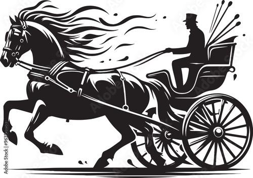 Horse carriage silhouette vector illustration isolated on a white background