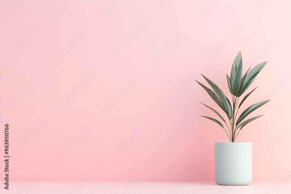 Elegant Potted Plant on Pastel Pink Background with Minimalist Decor Elegant Potted Plant on Pastel Pink Background with Minimalist Decor