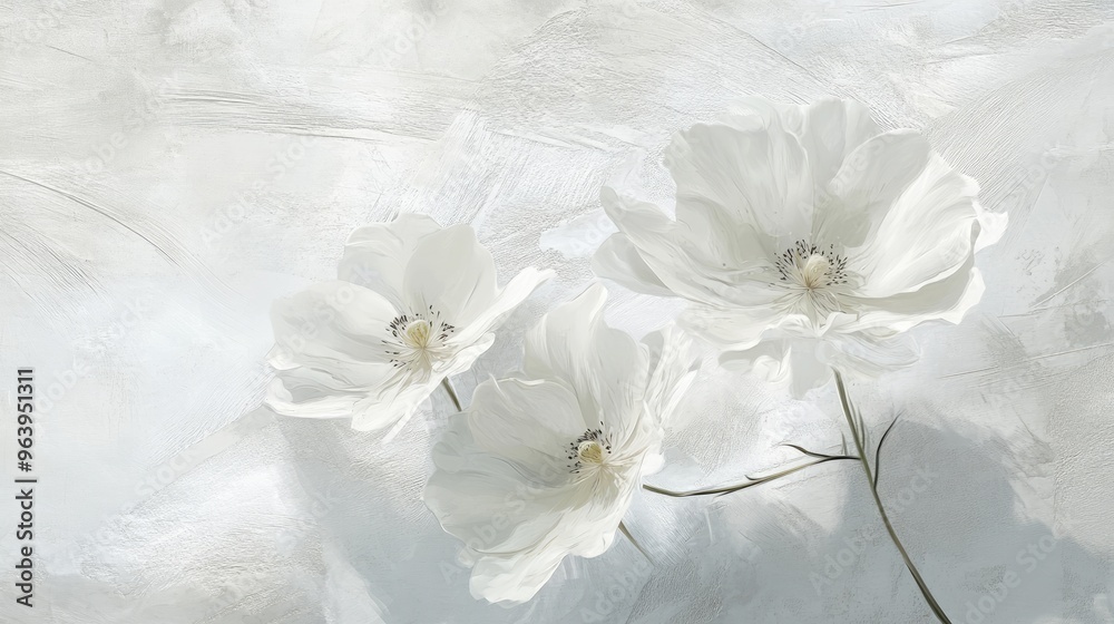 Elegant white flowers on a dynamic textured white background, offering a calming floral design ideal for decorative and creative use Elegant white flowers on a dynamic textured white background, offering a calming floral design ideal for decorative and creative use