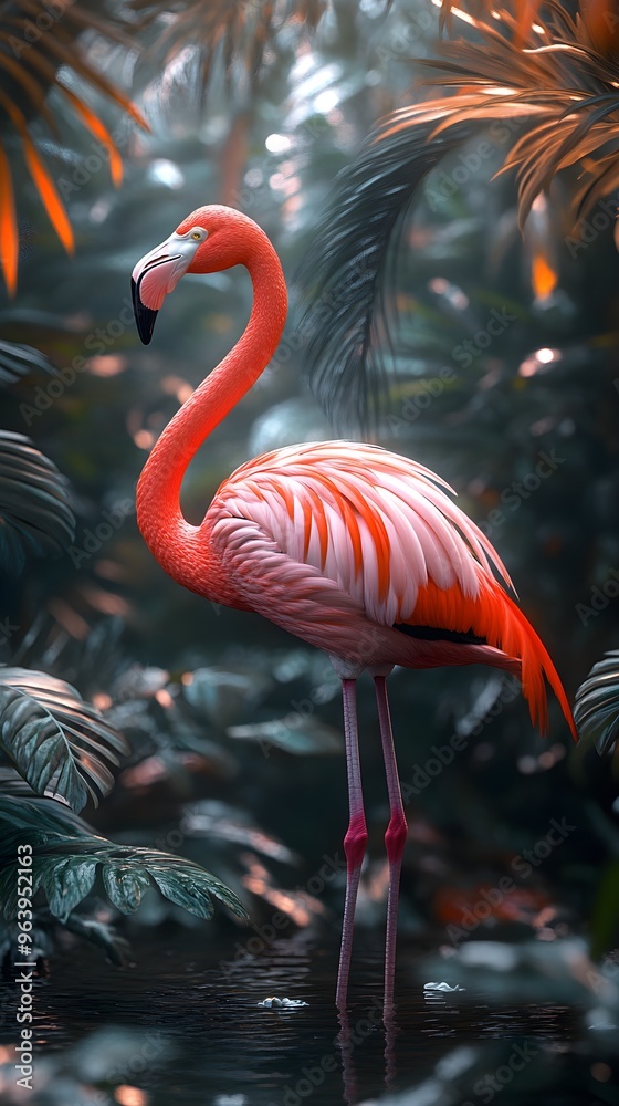 Fototapeta premium High-resolution realistic flamingo image with vibrant pink feathers and stunning detail