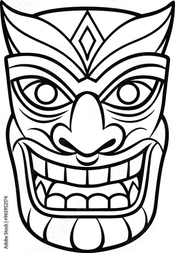 tiki mask line art vector illustration 