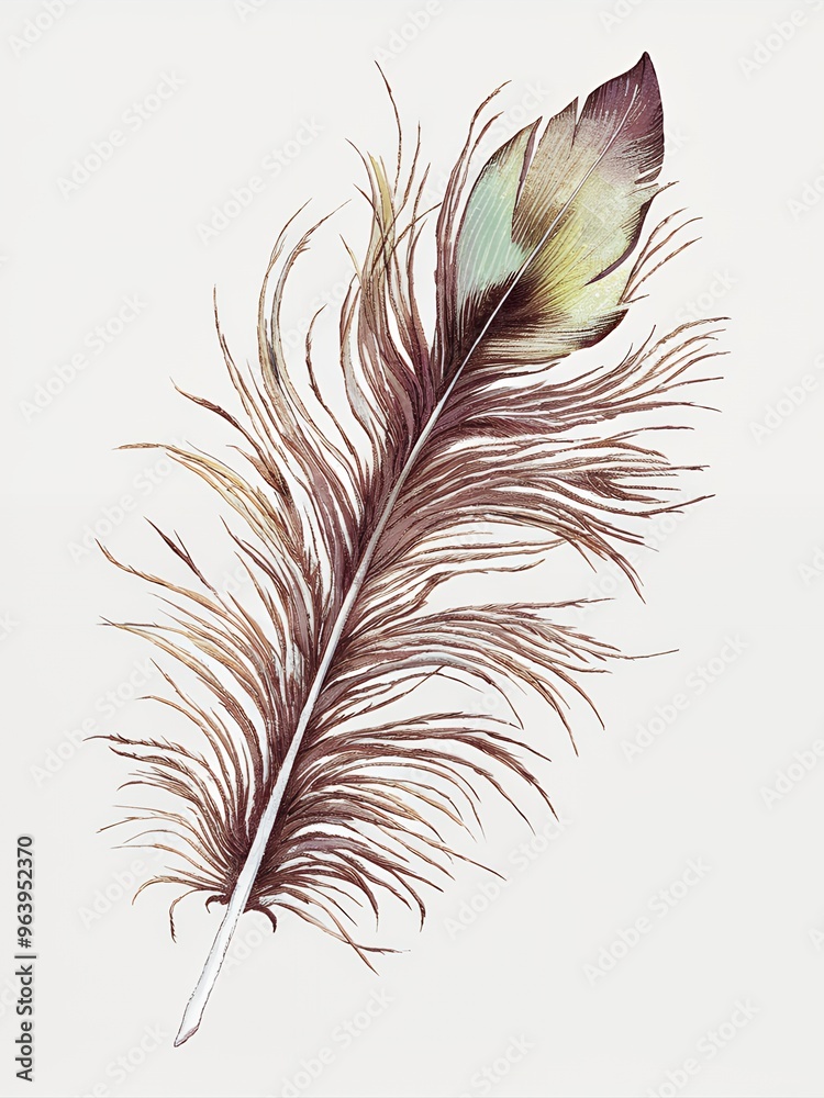 Fototapeta premium Single brown ostrich feather isolated on a white background.